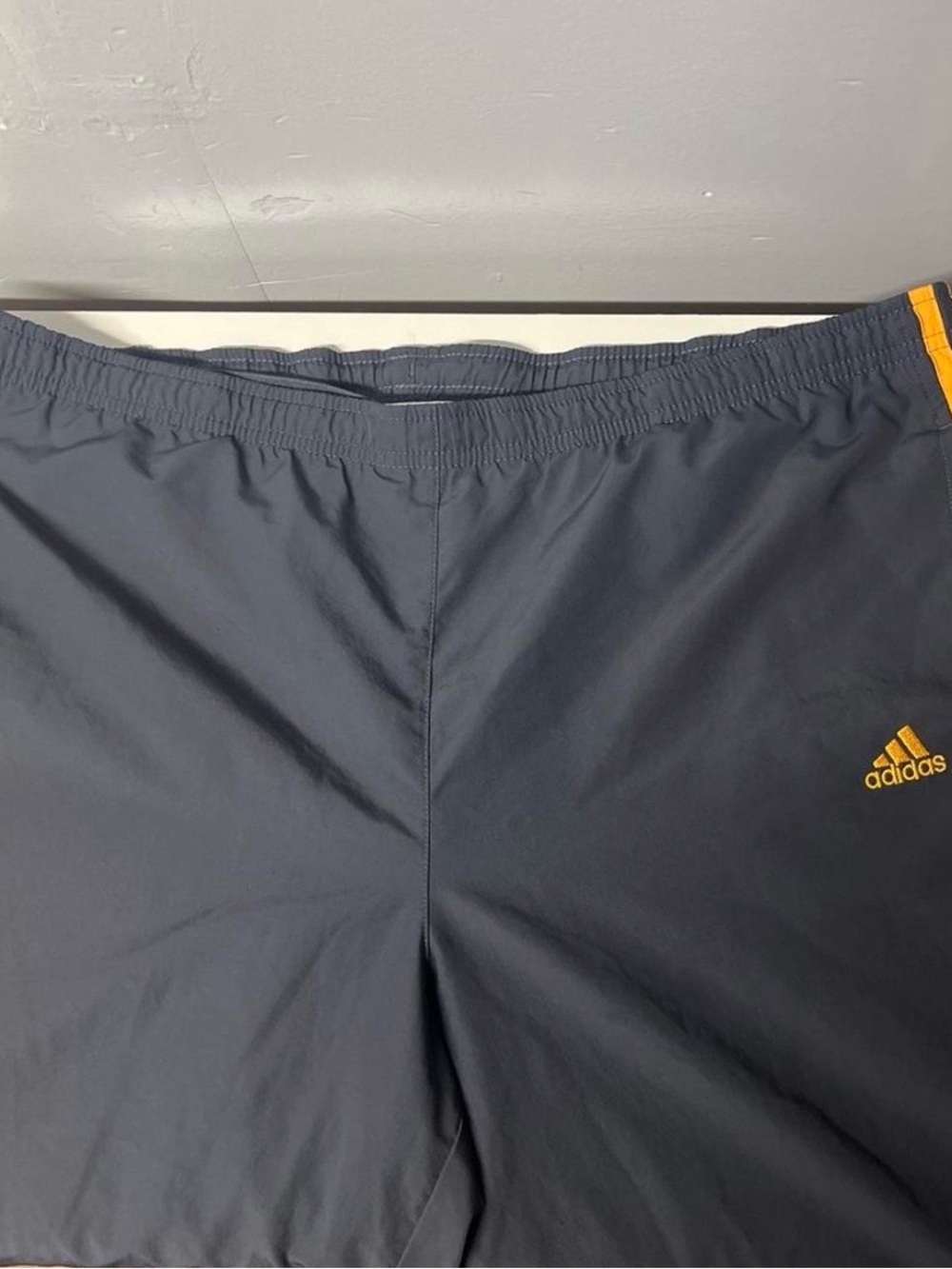 Vintage adidas Men’s Navy Athletic Shorts with Gold Logo Trim